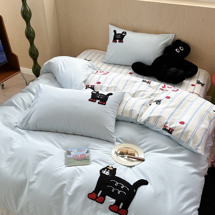 91家纺网 家纺一手货源 找家纺 柚子YOUTH 2024新款40支全棉水洗棉印+绣跑量款四件套 喵喵酱