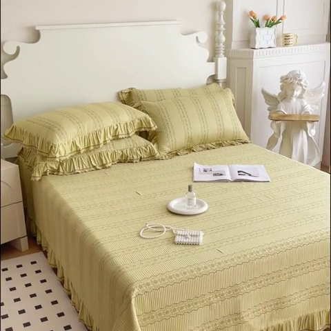 91家纺网 家纺一手货源 找家纺 OL家纺2024新款丝韵双面天丝床盖三件套 丝韵-嫩芽黄