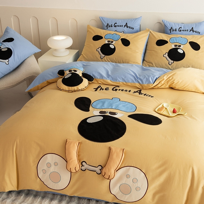 91家纺网 家纺一手货源 找家纺 绒棉世家 2025新款专版贴布绣四件套-大耳狗汪汪队 大耳狗汪汪队-黄色