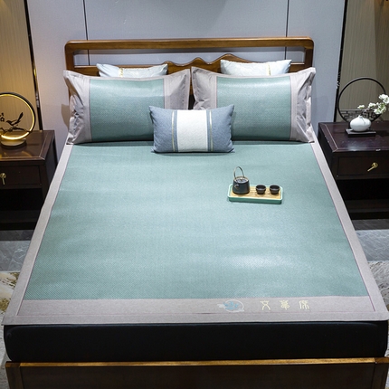 青雅席业 2025新款艾草绣花工艺养生席 艾草-水绿