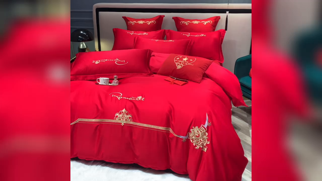 91家纺网 家纺一手货源 找家纺 慕她家纺 2025新款磨毛婚庆四件套结婚刺绣花床品六喜庆 爱的约定