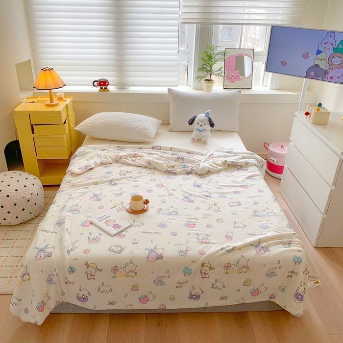 91家纺网 家纺一手货源 找家纺 澳萝拉 2024新款A类针织印花夏被 甜心大耳狗