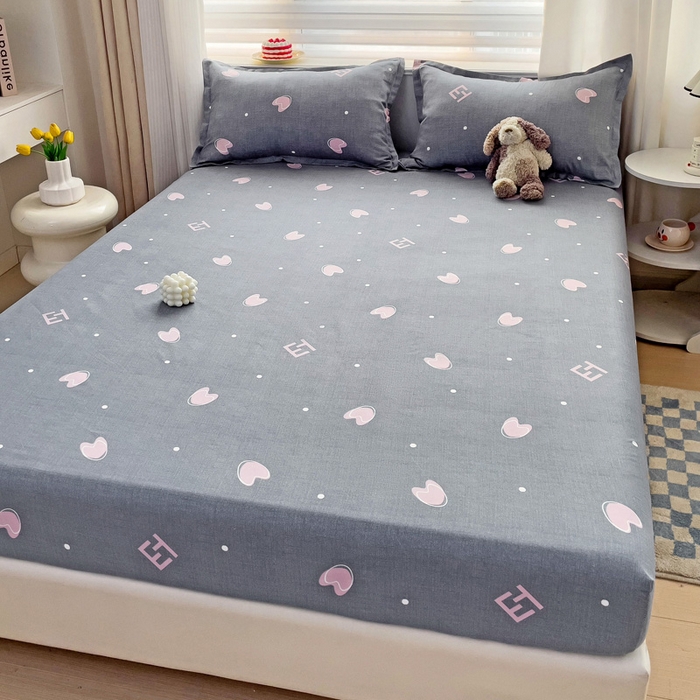 91家纺网 家纺一手货源 找家纺 好亿来家纺 2025新款亲肤磨毛单层床笠 心心相印-灰