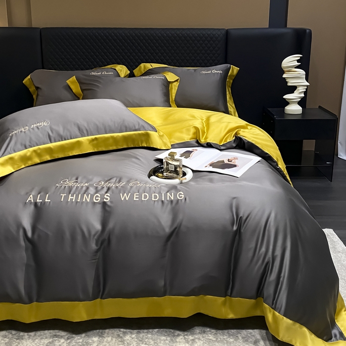 91家纺网 家纺一手货源 找家纺 优悦生活馆 2024新款永恒款冰丝刺绣四件套-风格二 永恒-高级灰