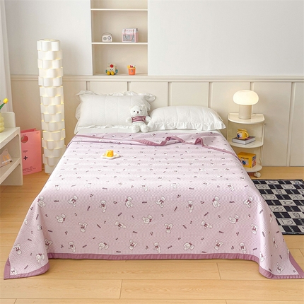 91家纺网 家纺一手货源 找家纺 OL家纺 2024新款单品天丝双面直角床盖 乖乖熊-粉