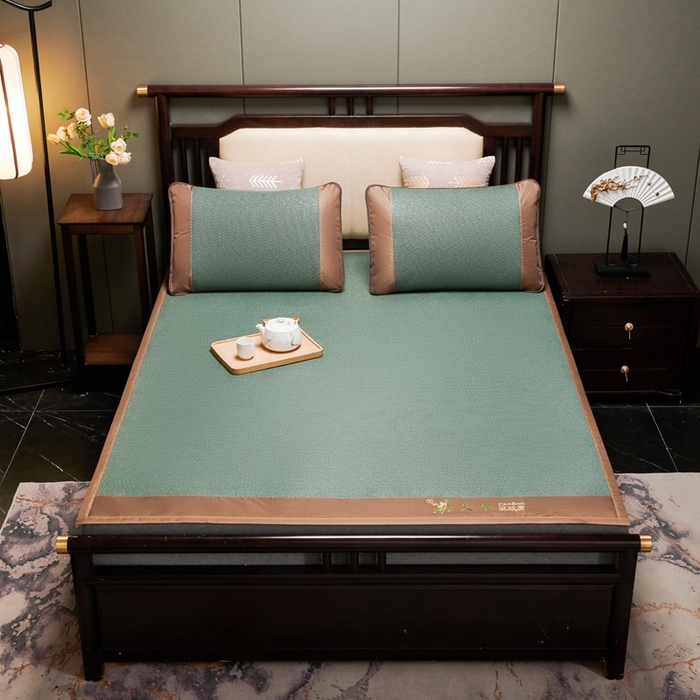 91家纺网 家纺一手货源 找家纺 青雅席业 2025新款半包印尼藤艾草冰丝双面席 艾草-绿