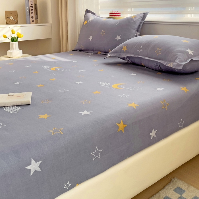 91家纺网 家纺一手货源 找家纺 好亿来家纺 2025新款亲肤磨毛单层床笠 晚安心语-灰