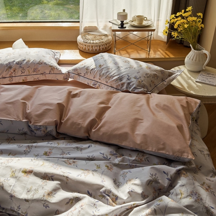 91家纺网 家纺一手货源 找家纺 由丽 2025新款2月全工艺柔棉全棉印花三件套四件套有床笠款 望舒-蓝