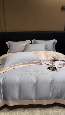 91家纺网 家纺一手货源 找家纺 （总）优悦生活馆 2024新款永恒款冰丝刺绣四件套-风格二