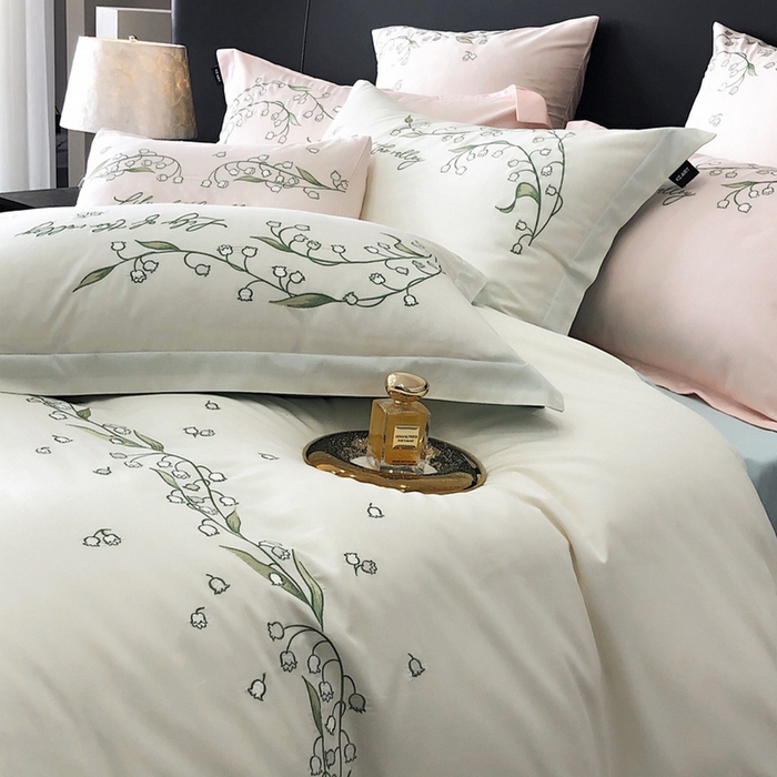 91家纺网 家纺一手货源 找家纺 卡姿 2024春夏优雅刺绣—微风铃兰 微风铃兰白