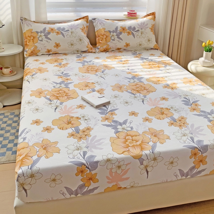 91家纺网 家纺一手货源 找家纺 好亿来家纺 2025新款亲肤磨毛单层床笠 微微花语