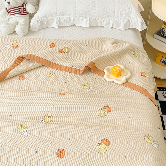 91家纺网 家纺一手货源 找家纺 OL家纺 2024新款单品天丝双面直角床盖 南瓜贝贝-卡其