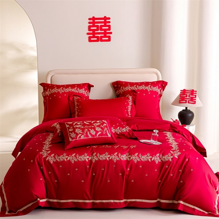 91家纺网 家纺一手货源 找家纺 蓝米卡夫 2024新品-A类100支全棉高档婚庆漫花飞舞系列 漫飞花舞