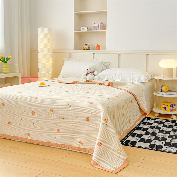 91家纺网 家纺一手货源 找家纺 OL家纺 2024新款单品天丝双面直角床盖 南瓜贝贝-卡其