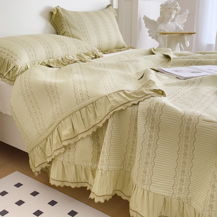 91家纺网 家纺一手货源 找家纺 OL家纺2024新款丝韵双面天丝床盖三件套 丝韵-嫩芽黄