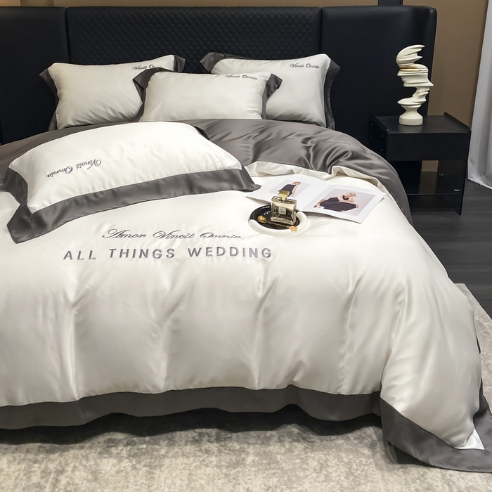 91家纺网 家纺一手货源 找家纺 优悦生活馆 2024新款永恒款冰丝刺绣四件套-风格二 永恒-象牙白