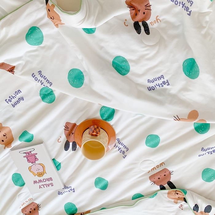 91家纺网 家纺一手货源 找家纺 澳萝拉 2024新款A类针织印花夏被 点点兔