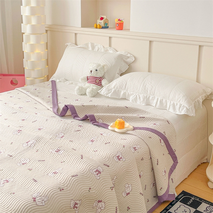 91家纺网 家纺一手货源 找家纺 OL家纺 2024新款单品天丝双面直角床盖 乖乖熊-紫