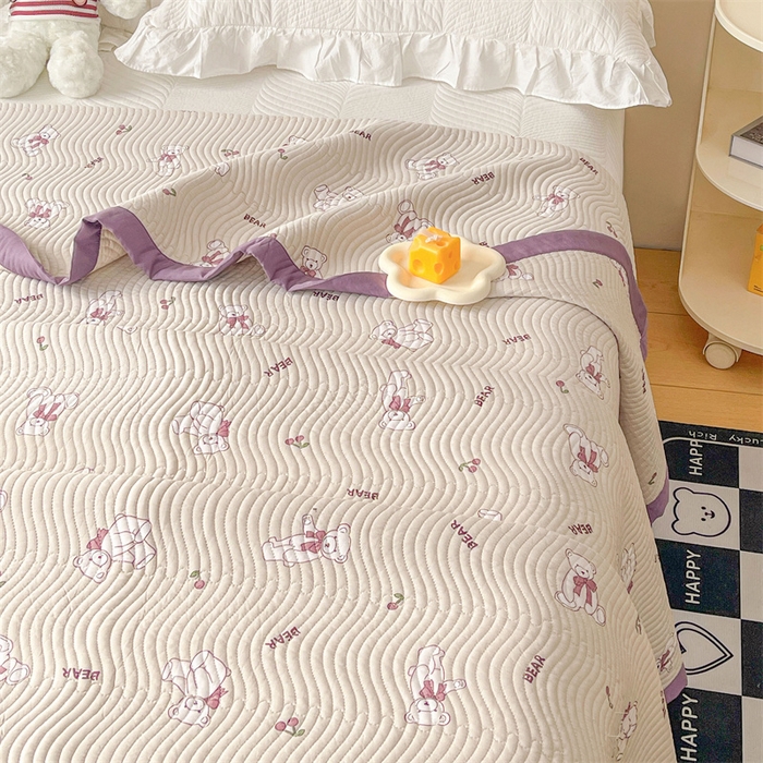 91家纺网 家纺一手货源 找家纺 OL家纺 2024新款单品天丝双面直角床盖 乖乖熊-紫