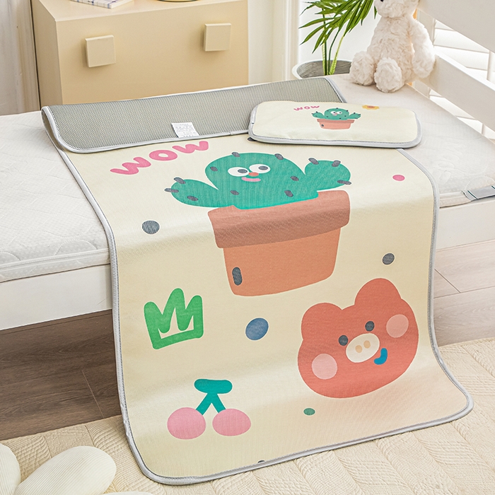 91家纺网 家纺一手货源 找家纺 欣品希家纺 2024新款A类冰丝印花儿童凉席三件套 仙人掌