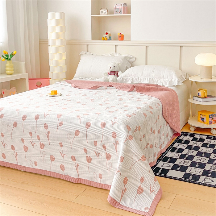 91家纺网 家纺一手货源 找家纺 OL家纺 2024新款单品天丝双面直角床盖 郁金香-红