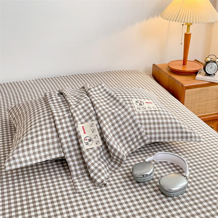 91家纺网 家纺一手货源 找家纺 2025新款水洗棉麻单层枕套宿舍枕芯内胆套枕头套-简约格子 小格-灰