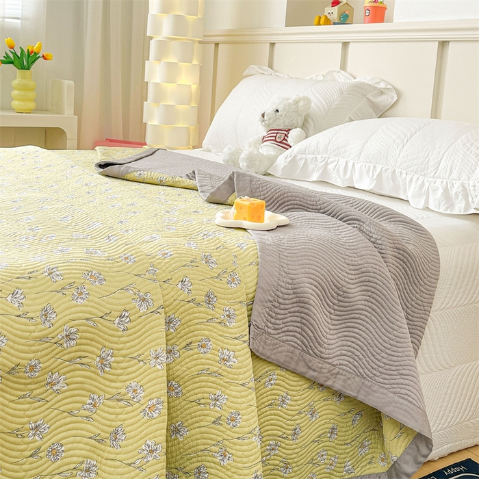 91家纺网 家纺一手货源 找家纺 OL家纺 2024新款单品天丝双面直角床盖 沉香-姜黄