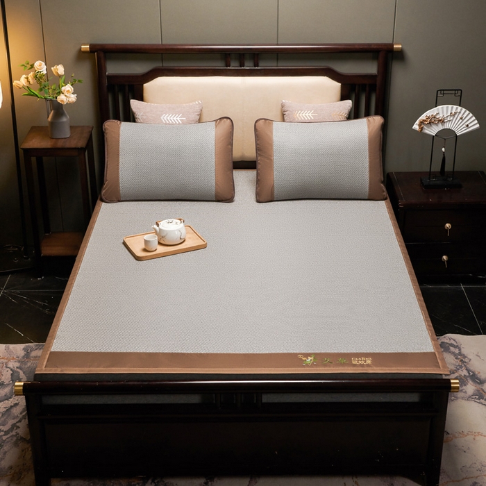 91家纺网 家纺一手货源 找家纺 青雅席业 2025新款半包印尼藤艾草无纺布席 艾草-灰