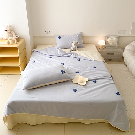 Mr.pig猪先生水洗棉 2024新款迪士尼全棉夏被四件套米奇毛巾绣夏凉被 米奇头双拼浅蓝