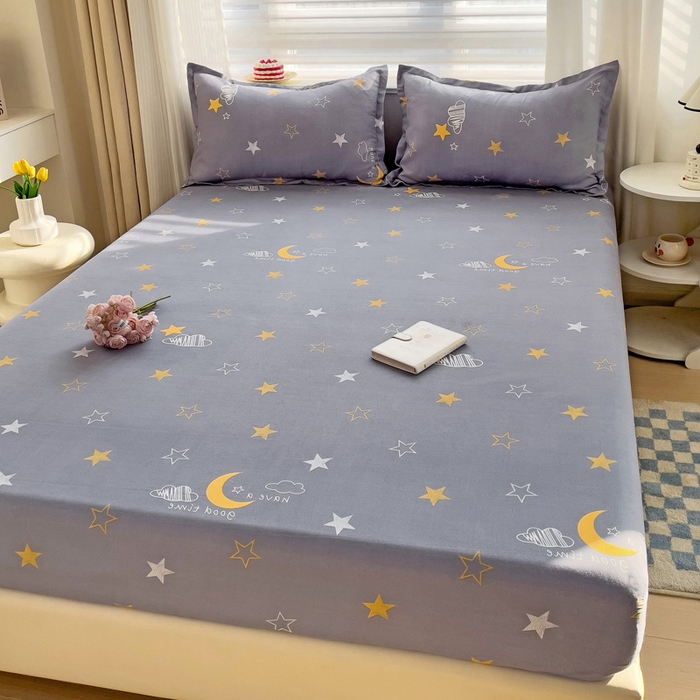 91家纺网 家纺一手货源 找家纺 好亿来家纺 2025新款亲肤磨毛单层床笠 晚安心语-灰