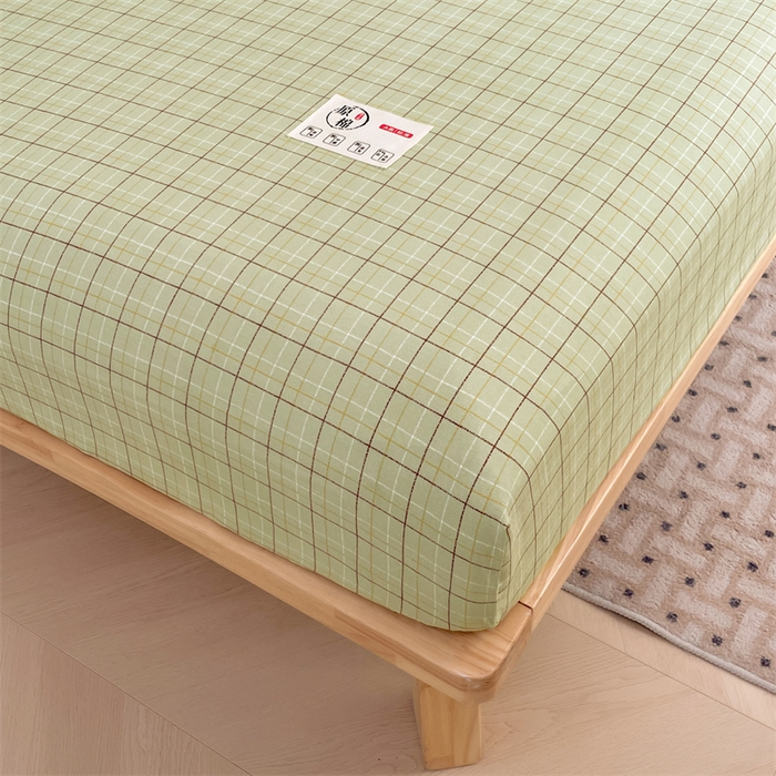 91家纺网 家纺一手货源 找家纺 梦舒羽 2025新款水洗棉麻单层床笠席梦思床垫保护套床单套加枕套-简约格子 线条格-绿