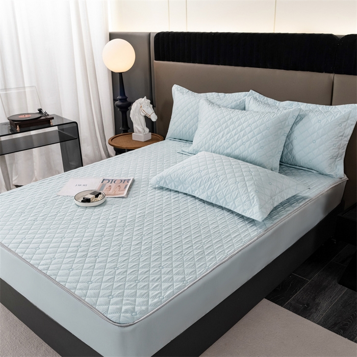 91家纺网 家纺一手货源 找家纺 OL家纺 2024新款单品天丝纯色床笠 浅蓝