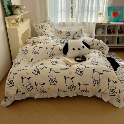 91家纺网 家纺一手货源 找家纺 （总）三朵 2024年全棉白色花边三丽鸥系列四件套