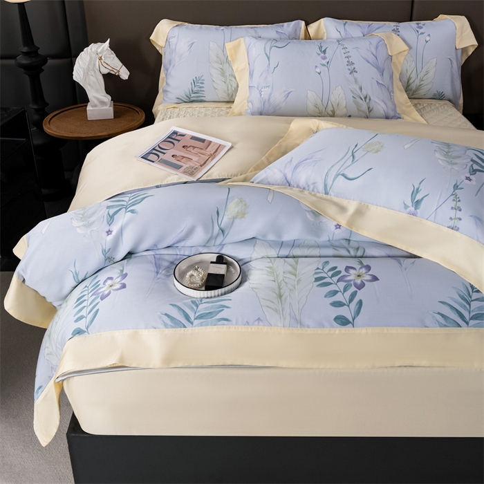 91家纺网 家纺一手货源 找家纺 OL家纺 2024新款天丝四件套 曼枝-蓝