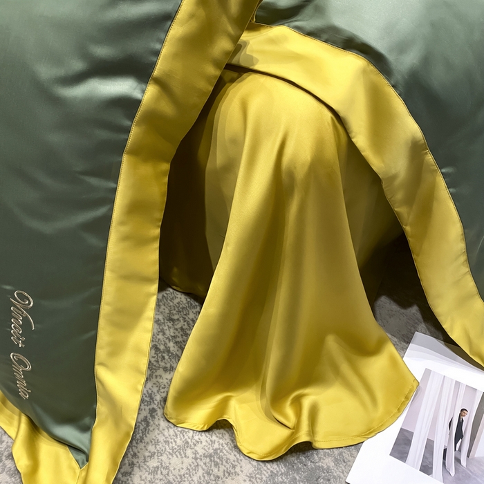 91家纺网 家纺一手货源 找家纺 优悦生活馆 2024新款永恒款冰丝刺绣四件套-风格二 永恒-海藻绿