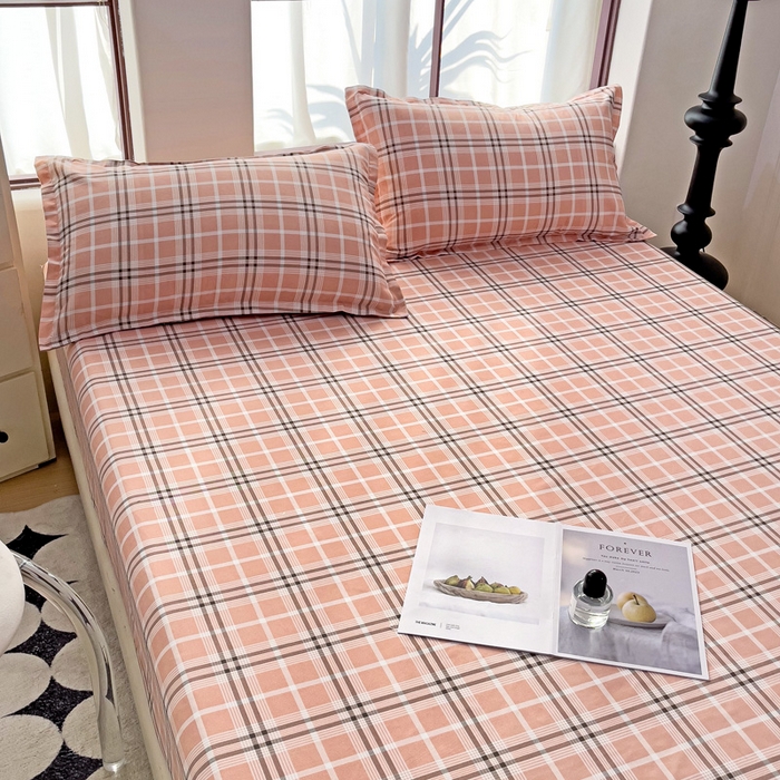 91家纺网 家纺一手货源 找家纺 好亿来家纺 2025新款亲肤磨毛单层床笠 暖阳-粉