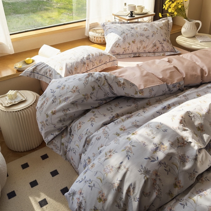 91家纺网 家纺一手货源 找家纺 由丽 2025新款2月全工艺柔棉全棉印花三件套四件套有床笠款 望舒-蓝