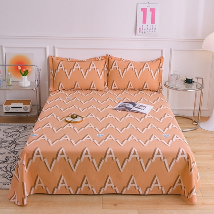 91家纺网 家纺一手货源 找家纺 仟网汇 2024新款全棉翠竹棉老粗布凉席三件套单床笠单床单一字绣 简爱橘