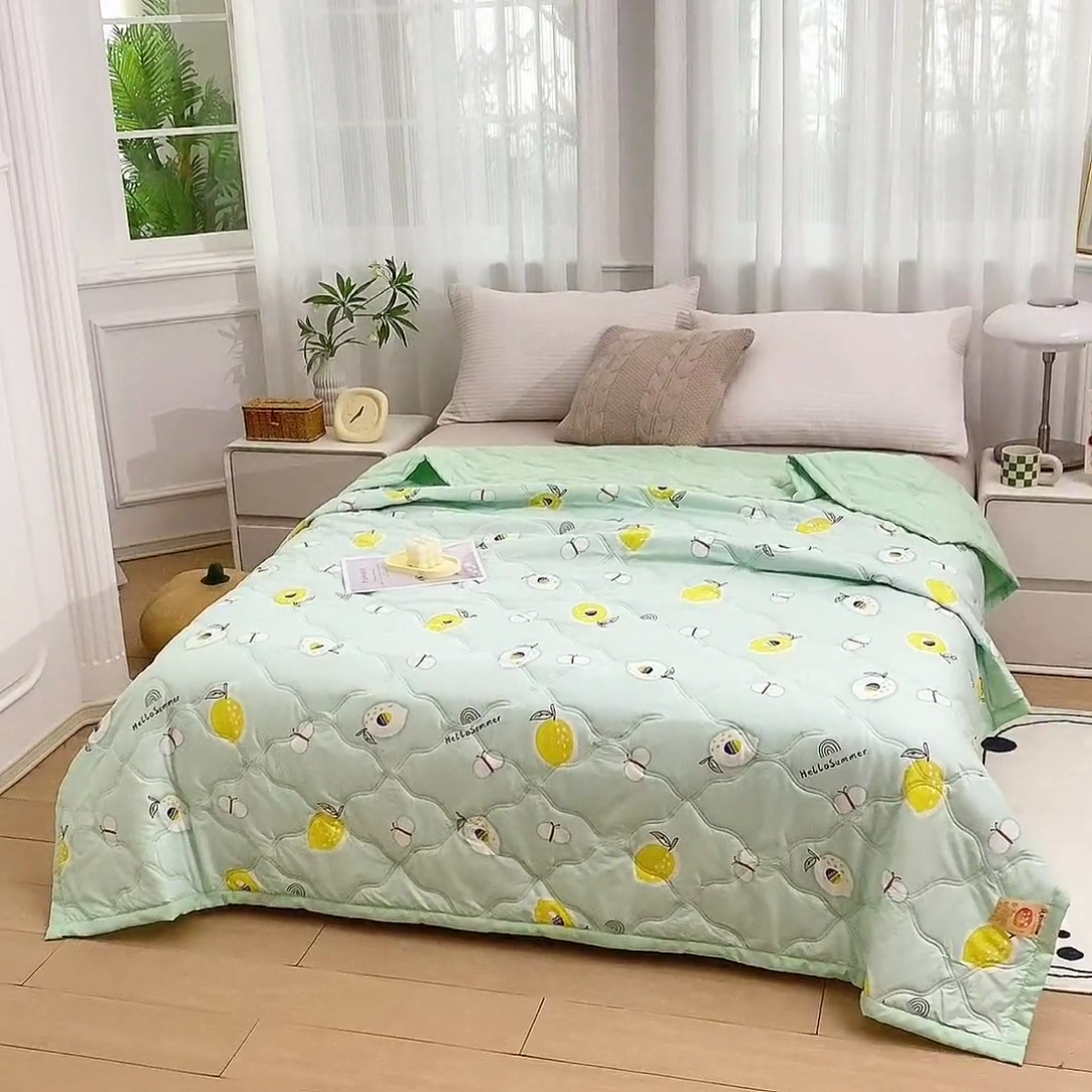 91家纺网 家纺一手货源 找家纺 爱派 2024直播爆款印花水洗棉夏被夏凉被空调被被子被芯 夏日柠檬