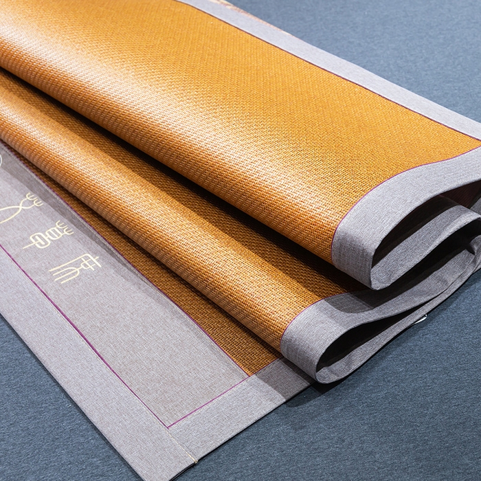 91家纺网 家纺一手货源 找家纺 青雅席业 2025新款艾草绣花工艺养生席 艾草-红棕