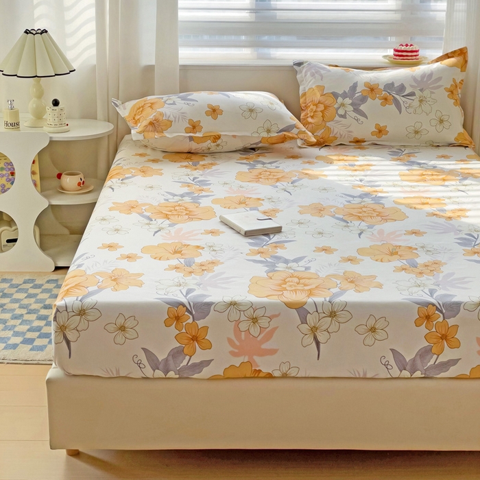 91家纺网 家纺一手货源 找家纺 好亿来家纺 2025新款亲肤磨毛单层床笠 微微花语