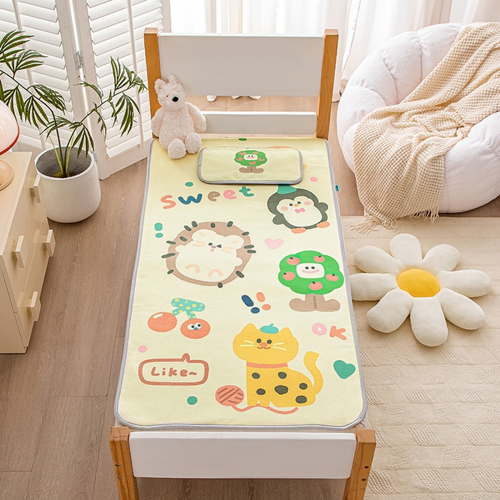 91家纺网 家纺一手货源 找家纺 欣品希家纺 2024新款A类冰丝印花儿童凉席三件套 动物园