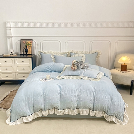 91家纺网 家纺一手货源 找家纺 （总）其奥 2025新款小提花韩版公主风小清新轻奢水洗棉四件套三件套