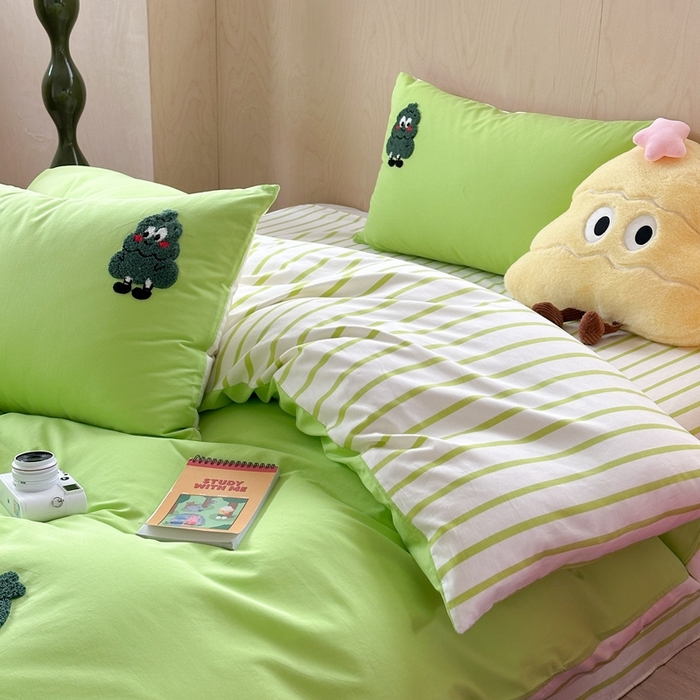 91家纺网 家纺一手货源 找家纺 柚子YOUTH 2024新款40支全棉水洗棉印+绣跑量款四件套 果子树