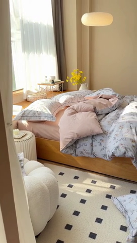 91家纺网 家纺一手货源 找家纺 由丽 2025新款2月全工艺柔棉全棉印花三件套四件套有床笠款 望舒-蓝