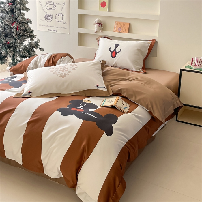 91家纺网 家纺一手货源 找家纺 蓝米卡夫 2024新品A类全棉活性数码-卡漫系列 卡漫-咖啡爱犬