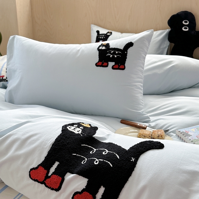 91家纺网 家纺一手货源 找家纺 柚子YOUTH 2024新款40支全棉水洗棉印+绣跑量款四件套 喵喵酱