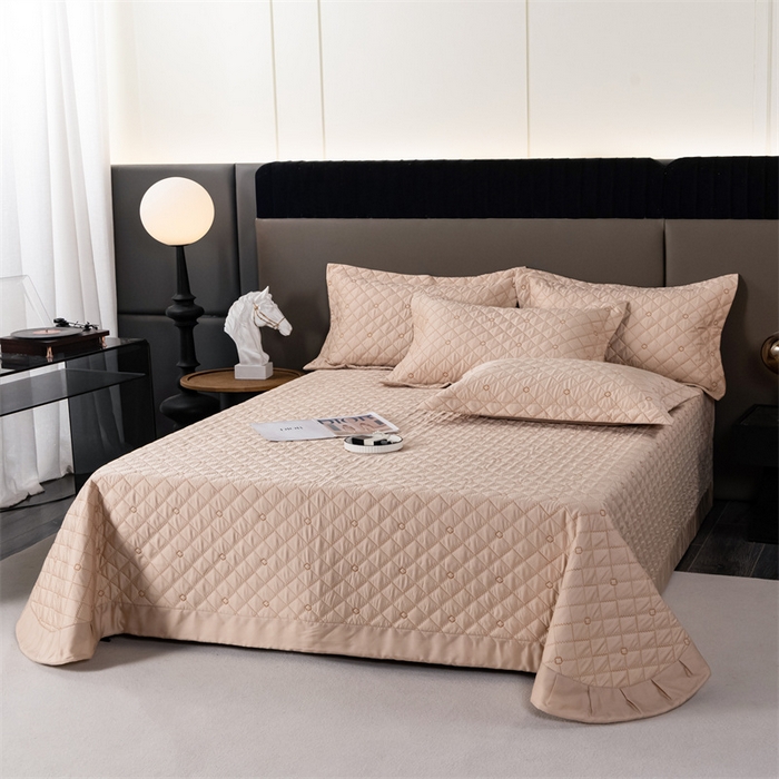 91家纺网 家纺一手货源 找家纺 OL家纺  2023新款单品天丝纯色床盖 驼色