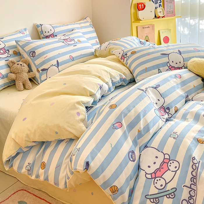 91家纺网 家纺一手货源 找家纺 三朵 2024年全棉简单款三丽鸥系列四件套 画板帕恰狗