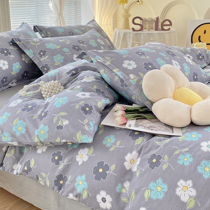 91家纺网 家纺一手货源 找家纺 珂博家纺 2024新款轻柔感全棉印花纯棉四件套 蓝色庄园